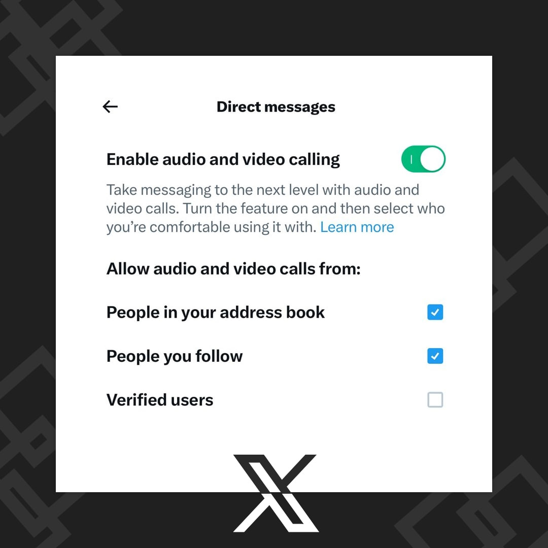 Twitter X audio video calling enable